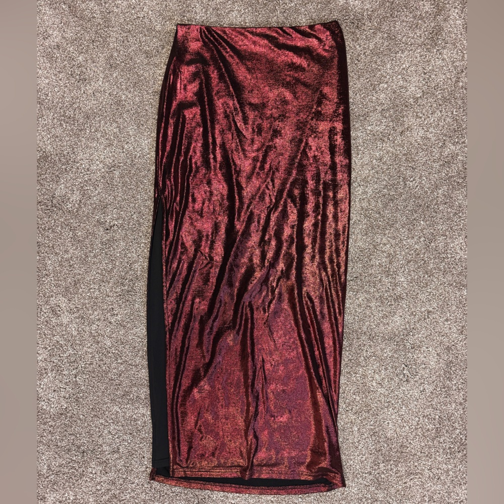 Shimmering Burgundy Maxi Skirt
